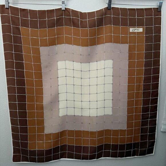 PAOLI | Brown Blush Pink ivory/Beige Square Pattern Scarf Knot | 35" x 35" - Picture 4 of 4